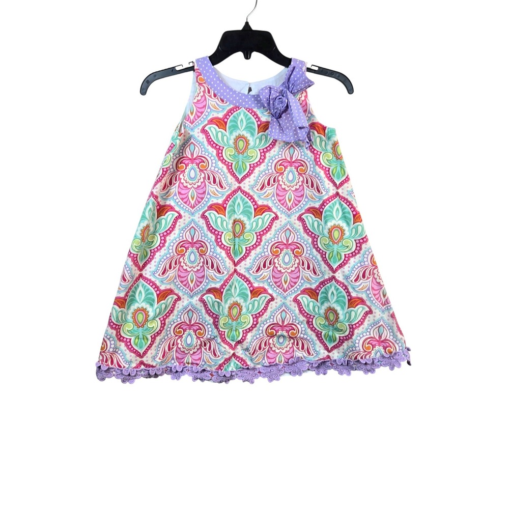 Counting Daisies Girls Purple Pink Paisley Damask Print Sleeveless Boho Dress 6X